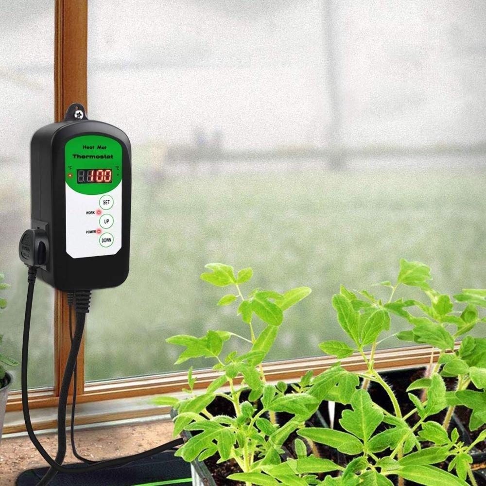 Meterk Electronic Thermostat with LED display, designed for precise temperature control in breeding applications, featuring a compact design and tool bag.
